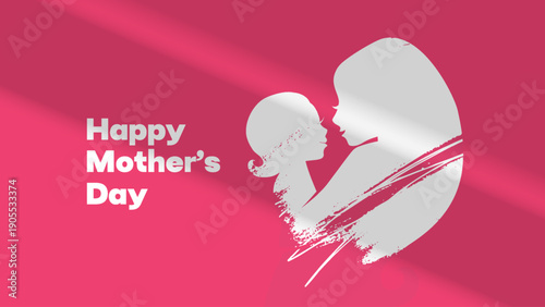 Happy Mother's Day greeting card with mother and child silhouette. Motherhood banner. Logo design concept. Vector illustration.