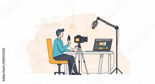 Content Creator Recording Video with Lighting Equipment in Studio