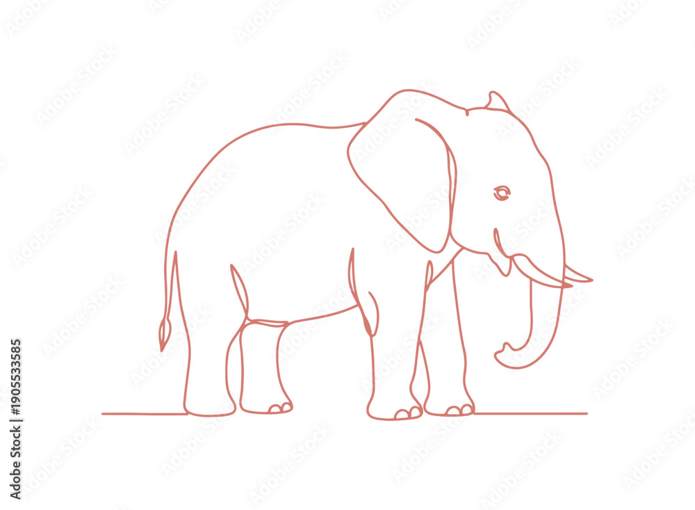 Fototapeta premium Endearing elephant created in a continuous line art style. Minimalist linear sketch isolated on a white canvas. Vector illustration.