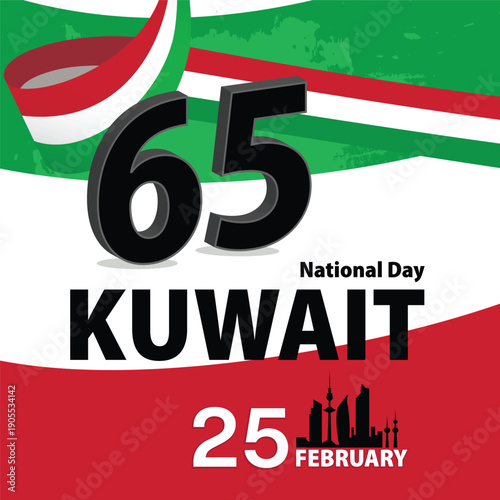 25th February celebrating 65th kuwait national day. Design of the Kuwait flag in vector format.