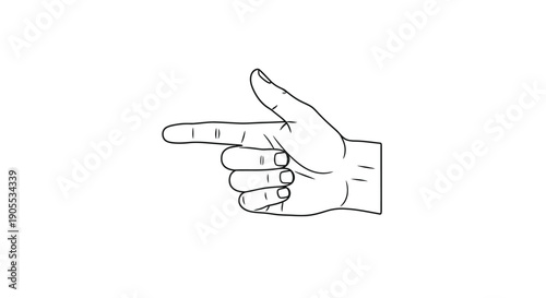 A simple black and white sketch of a hand pointing forward with index finger