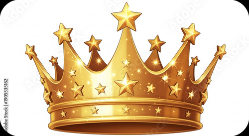 Golden Crown with Stars Isolated on White Background
