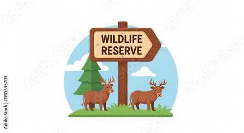 Wildlife Reserve Sign with Deer and Tree Illustration
