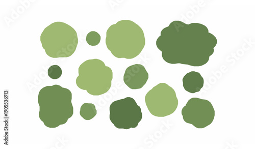 Minimal woodland forest aerial canopy vector background with green treetops isolated on white