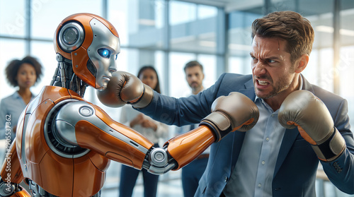 Wallpaper Mural Businessman boxing with humanoid robot in office environment.  of artificial intelligence versus human competition and workforce automation challenges in  workplace. Torontodigital.ca