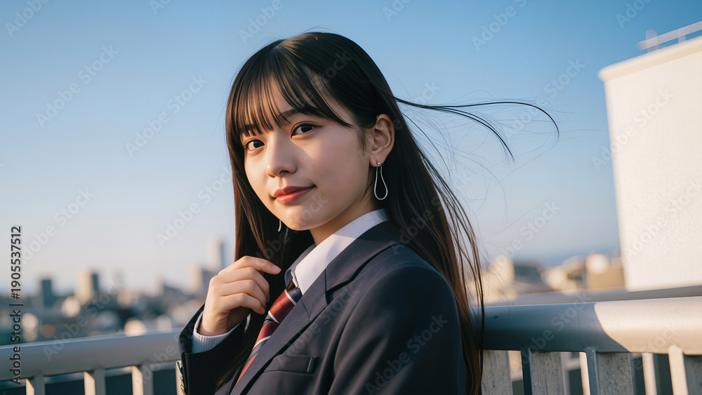 Fototapeta premium 青い背景のアーティスティックな女性