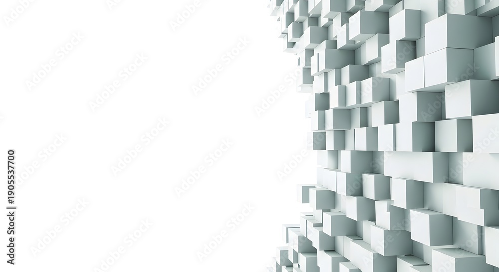 Fototapeta premium A 3d wall of protruding light blue rectangular blocks on a white background