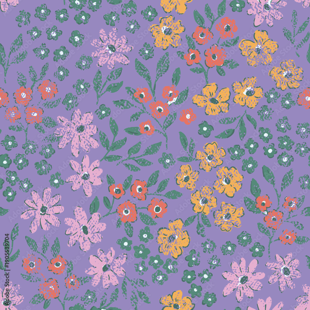 Fototapeta premium Pink ditsy floral with geometric background