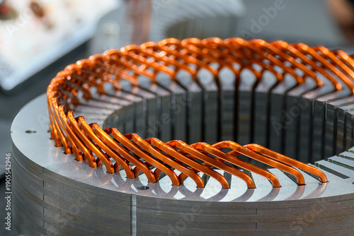 Tableau sur toile Close Up Electric Motor Mass Production Process in Automated Manufacturing Line
