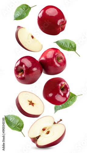 sliced red apples isolated on white background. clipping path
