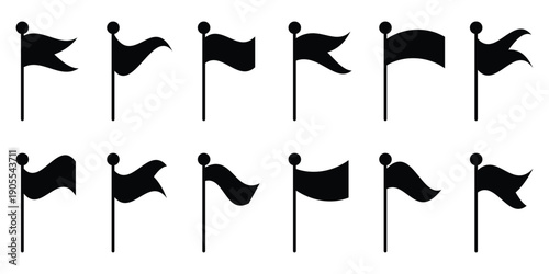 Flag icon silhouette vector set. Set of different flag icon symbol graphic design. International national flag icons collection. Vector illustration.