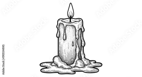 Hand Drawn Sketch of a Melting Burning Wax Candle