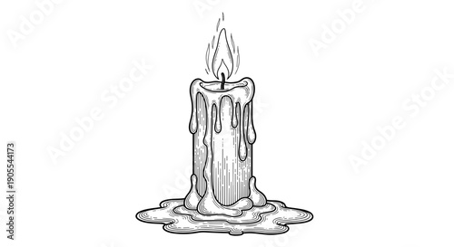 Melting Candle Drawing Sketch with Burning Flame