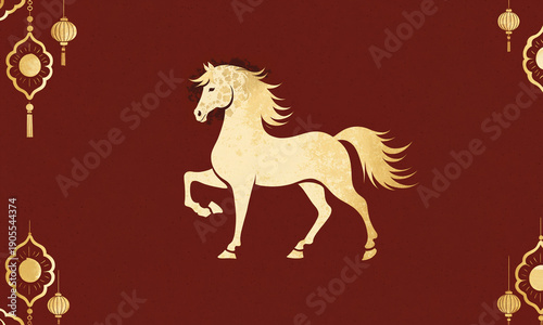 golden horse silhouette wit...