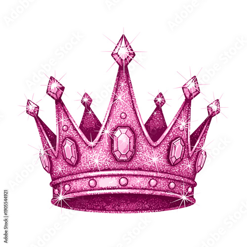 Pink Glittery Princess Crown with Sparkling Texture