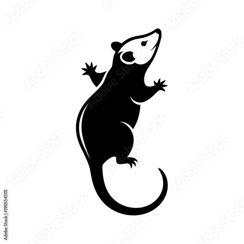 Minimalist Black Opossum Silhouette Standing Side Profile Icon
