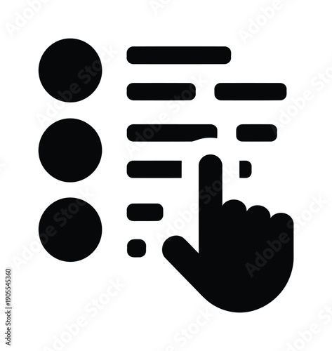 Vector illustration of a hand pointing to a menu with bullet points