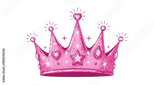 Pink Princess Crown with Hearts for Kids Illustration