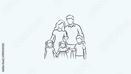Happy Family Portrait Line Drawing.