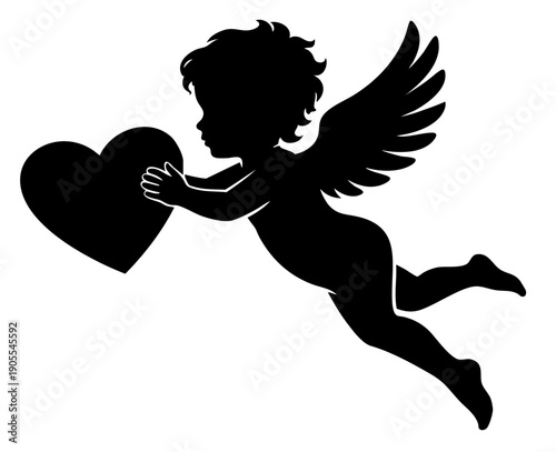 Cupid Carrying Heart While Flying – Tender Valentine’s Day Angel of Love