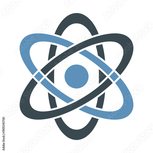 Modern vector design illustrating an atom with orbiting electrons.