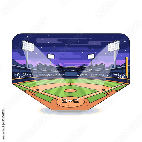 Perspective Night View of a Lighted Baseball Stadium
