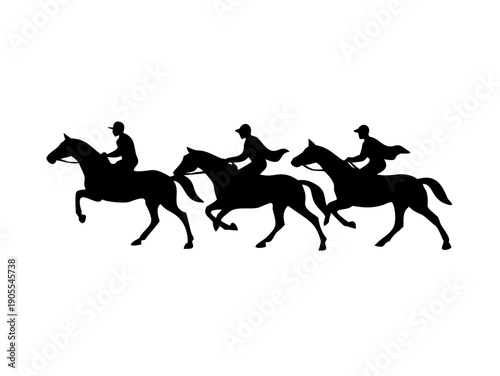 jockey riders on galloping horses silhouette group horse racing