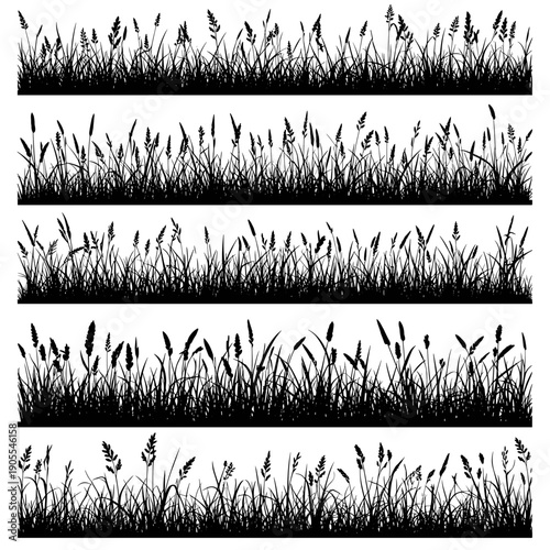 Minimalist Wild Grass and Prairie Silhouette Border Set