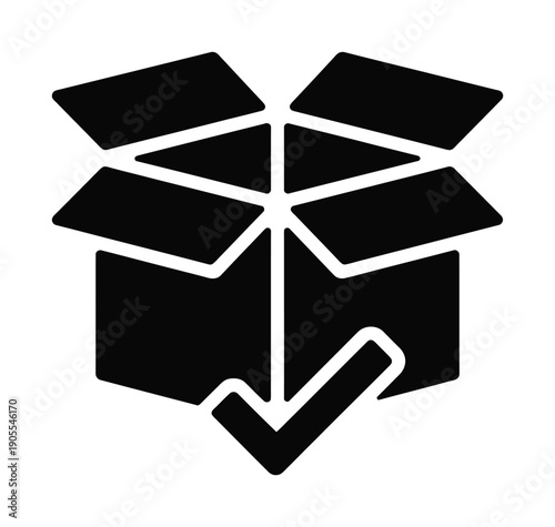 Black vector illustration of an open box with downward arrow