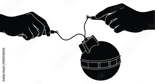 Hands pulling detonator pin on bomb