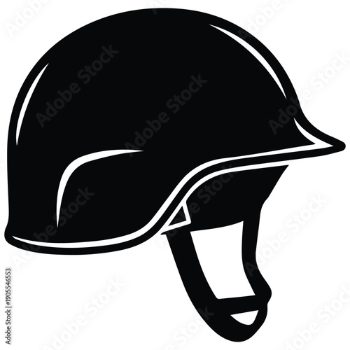 Silhouette of a military helmet with chin strap, protection gear