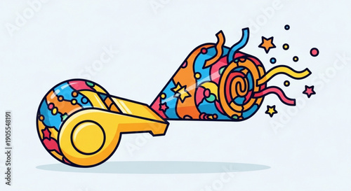 Colorful Hair Dryer with Stars and Swirls on White Background