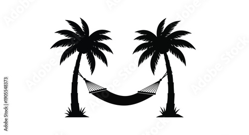 Two palm trees frame a hammock creating a cheerful face like image a tropical silhouette high quality professional detailed modern elegant stylish clean