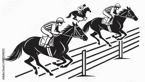 Competitive Horse Racing Jockeys Jumping Steeplechase Hurdles Dynamic Silhouette Vector for Success and Challenge Business Metaphor