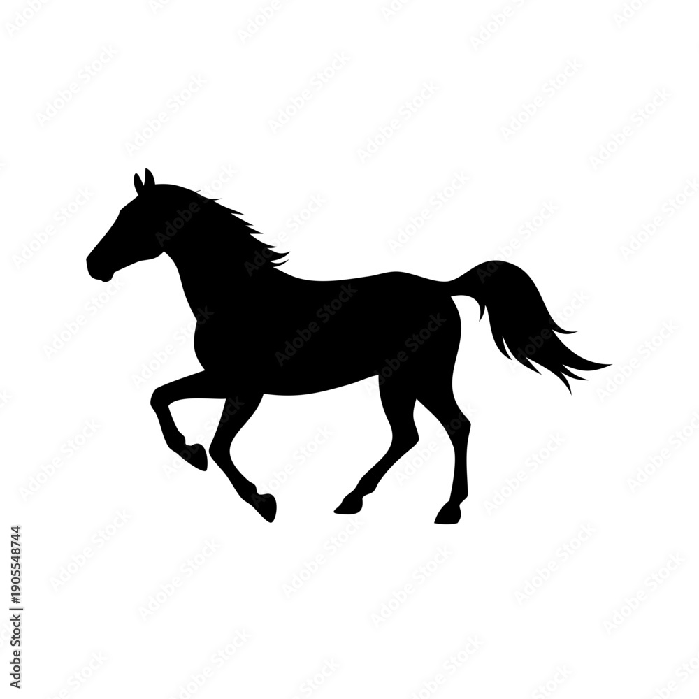 Obraz premium Galloping Horse Silhouette: Elegant Running Stallion Side View Vector