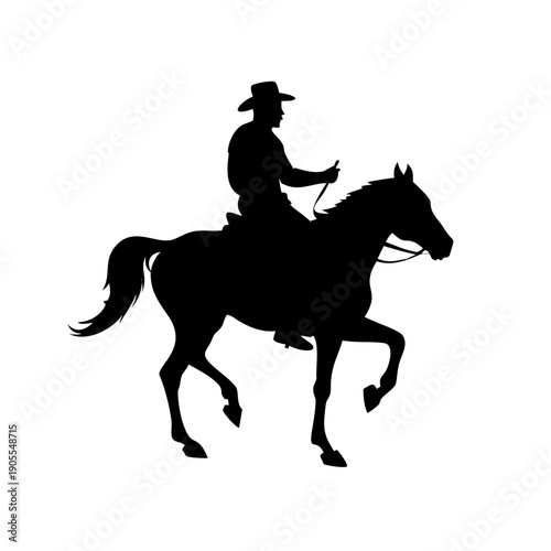cowboy riding horse silhouette western rancher on stallion profile