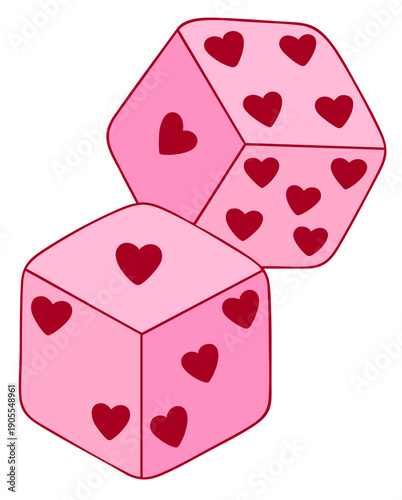 Pink Valentine Dice with Heart Symbols, Cute Romantic Love Game Cubes for February 14 Celebration