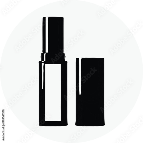 Black lipstick tube and cap isolated on white background