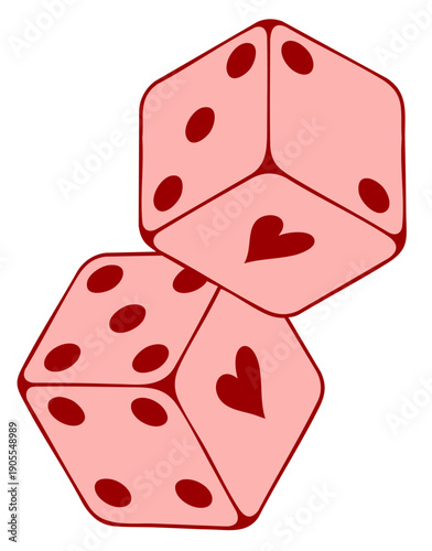 Pink Valentine Dice with Heart Symbols, Cute Romantic Love Game Cubes for February 14 Celebration