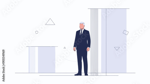 Businessman Standing Confident in Modern Minimalist Office Space