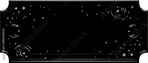 A minimalist vector graphic of a starry night sky with a black background and white accents