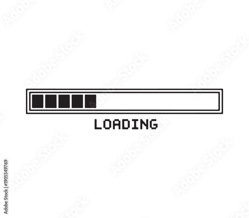 Retro pixel art loading progress bar with five solid blocks
