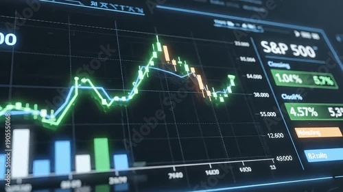 S&P 500 stock market graph showing upward trend on digital screen