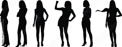 Female fashion silhouettes collection showing elegant women poses isolated on white background for modeling style design concept stock photography illustration