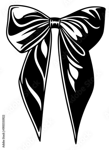 Soft draped fabric bow with shiny satin texture, rounded folds and elegant shape for romantic decorative