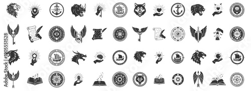 Alchemy and Fantasy RPG Icons, Minimalist Woodcut Style