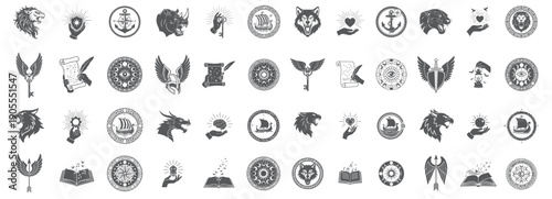 Alchemy and Fantasy RPG Icons, Minimalist Woodcut Style