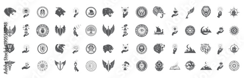 Black and White Mythological Logo Elements, Beast Head Silhouettes
