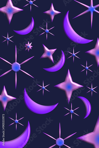 3d futuristic star and moon