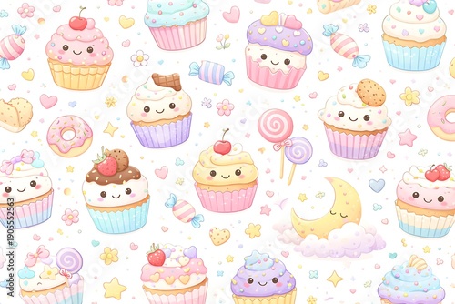 Kawaii Cupcake Dessert Pattern